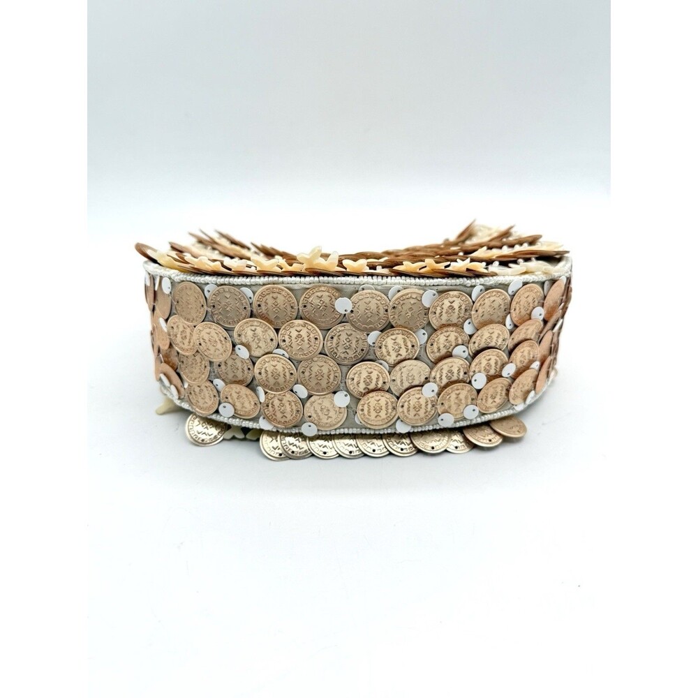 Sardine & Coin Beaded Embellished Shoulder Clutch Purse Wallet Viral 7.5” X 7” - Picture 2 of 5